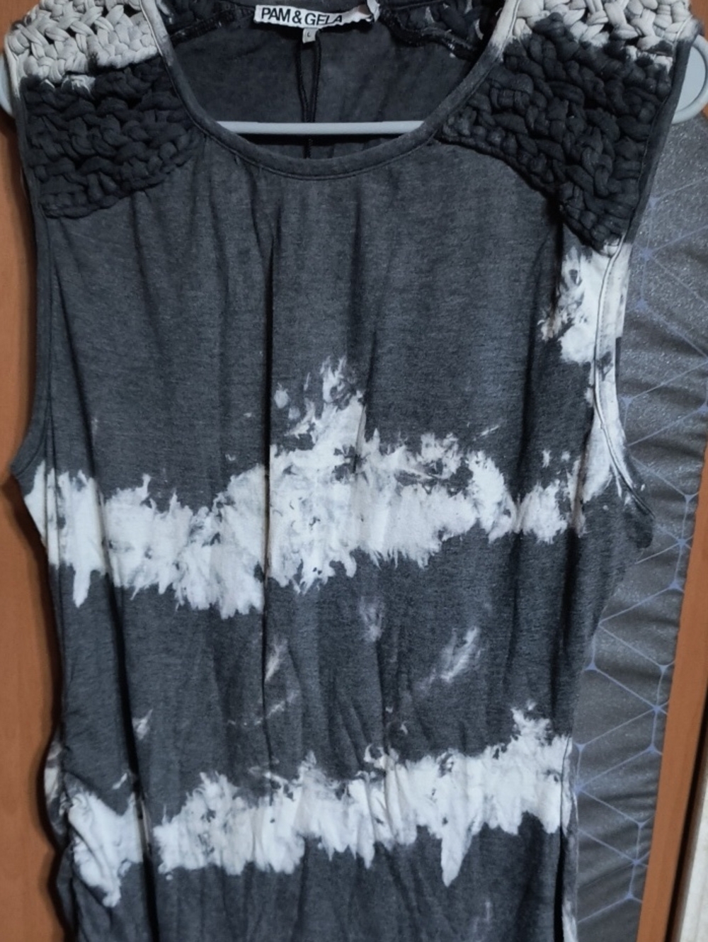 Pam & Gela Charcoal and White Tie-Dye Tank with Braided Shoulders